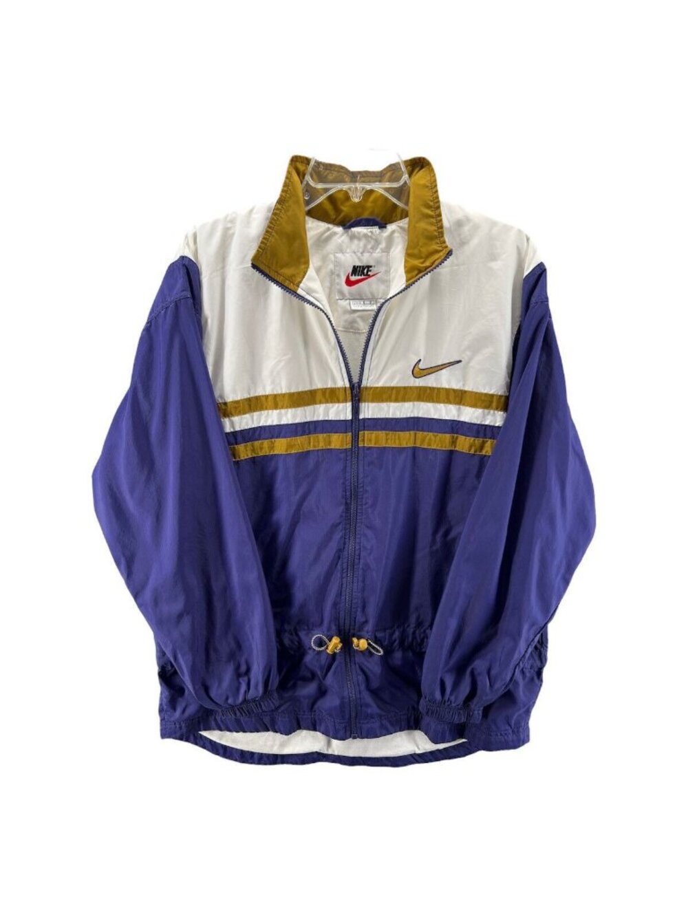 Vintage Nike Windbreaker Jacket L Purple/White/Gold Colorblock Zip-Up